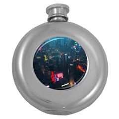 Cityscape Digital Art Round Hip Flask (5 Oz) by Salman4z