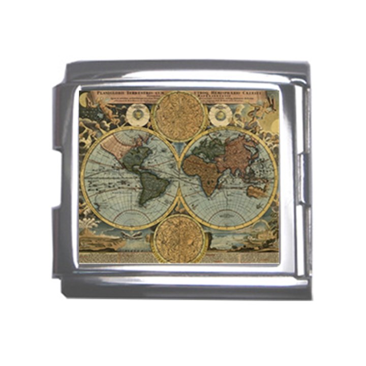 Vintage World Map Mega Link Italian Charm (18mm)