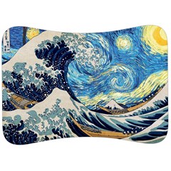 Starry Night Hokusai Van Gogh The Great Wave Off Kanagawa Velour Seat Head Rest Cushion by Sudheng