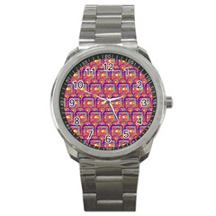 Pink Yellow Neon Squares - Modern Abstract Sport Metal Watch by ConteMonfrey