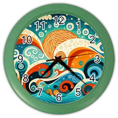 Waves Ocean Sea Abstract Whimsical Abstract Art 4 Color Wall Clock by Wegoenart