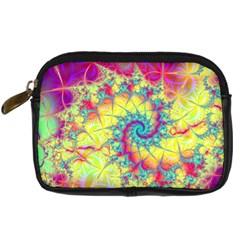 Fractal Spiral Abstract Background Vortex Yellow Digital Camera Leather Case by Uceng