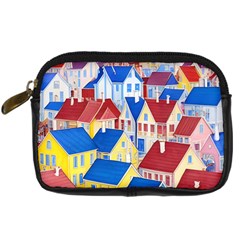 City Houses Cute Drawing Landscape Village Digital Camera Leather Case by Uceng