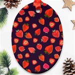 Strawberry On Black Oval Ornament (Two Sides) Front