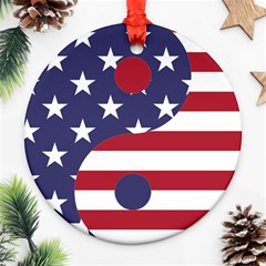 Yang Yin America Flag Abstract Art Asian Balance Ornament (round) by Wegoenart