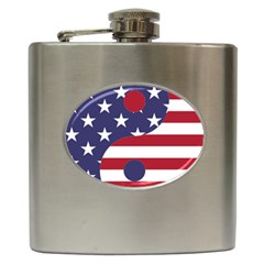 Yang Yin America Flag Abstract Art Asian Balance Hip Flask (6 Oz) by Wegoenart