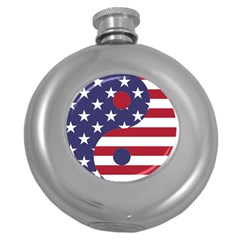 Yang Yin America Flag Abstract Art Asian Balance Round Hip Flask (5 Oz) by Wegoenart