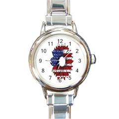 Us Flag Flower Sunshine Flag America Usa Round Italian Charm Watch by Wegoenart