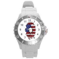 Us Flag Flower Sunshine Flag America Usa Round Plastic Sport Watch (l) by Wegoenart