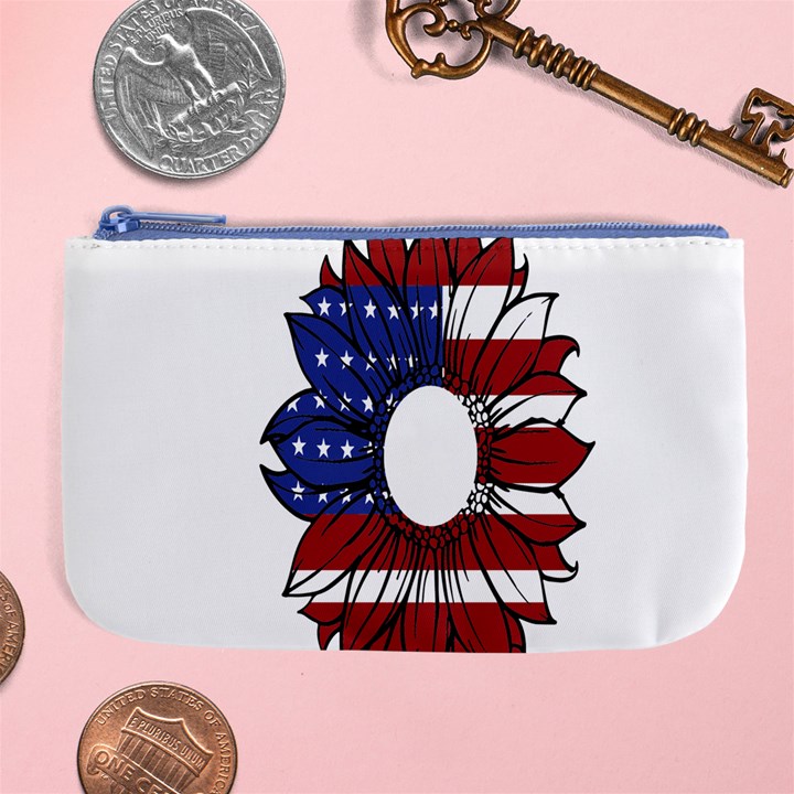 Us Flag Flower Sunshine Flag America Usa Large Coin Purse