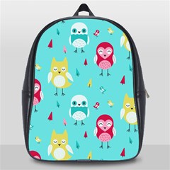 Owls Owl Bird Cute Animal Art Vector  Pattern Colorful School Bag (large) by Salman4z