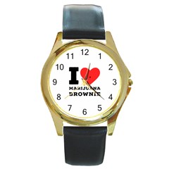 I Love Marijuana Brownie Round Gold Metal Watch by ilovewhateva