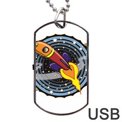 Rocket Space Clipart Illustrator Dog Tag Usb Flash (one Side) by Salman4z