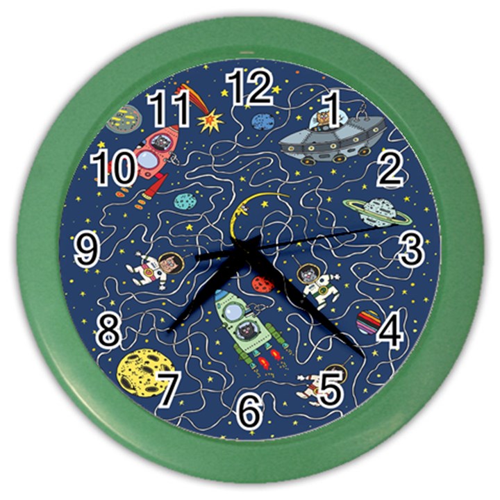 Cat Cosmos Cosmonaut Rocket Color Wall Clock