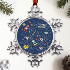 Cat Cosmos Cosmonaut Rocket Metal Large Snowflake Ornament by Salman4z