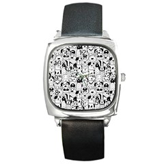 Seamless-pattern-with-black-white-doodle-dogs Square Metal Watch by Salman4z