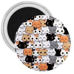 Cute-cat-kitten-cartoon-doodle-seamless-pattern 3  Magnets by Salman4z