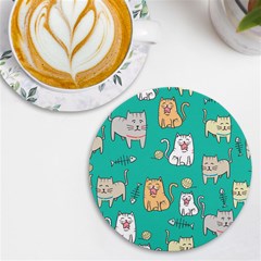 Seamless-pattern-cute-cat-cartoon-with-hand-drawn-style Uv Print Round Tile Coaster by Salman4z