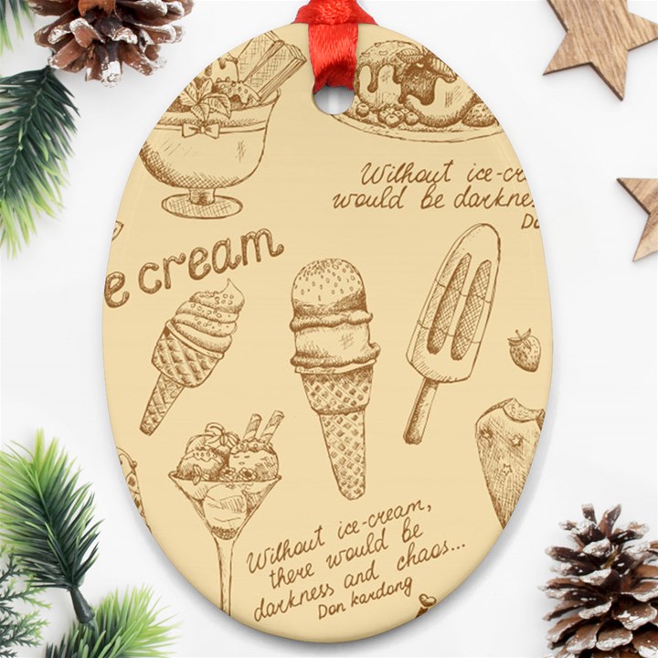 Ice-cream-vintage-pattern Oval Ornament (Two Sides)