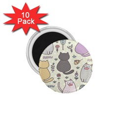 Funny Cartoon Cats Seamless Pattern 1 75  Magnets (10 Pack)  by Salman4z