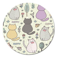 Funny Cartoon Cats Seamless Pattern Magnet 5  (round) by Salman4z