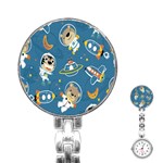 Seamless-pattern-funny-astronaut-outer-space-transportation Stainless Steel Nurses Watch Front