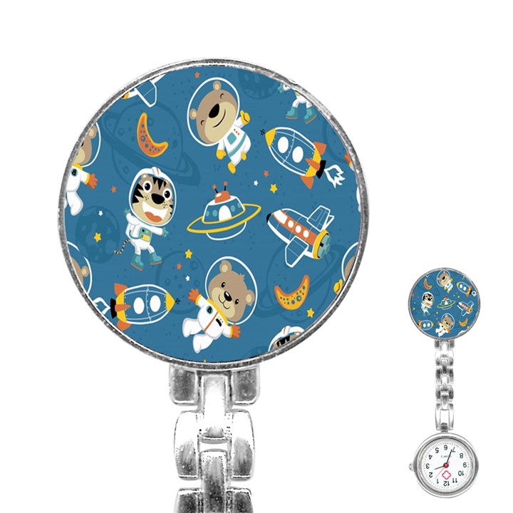 Seamless-pattern-funny-astronaut-outer-space-transportation Stainless Steel Nurses Watch