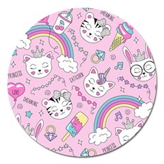 Beautiful-cute-animals-pattern-pink Magnet 5  (round) by Salman4z