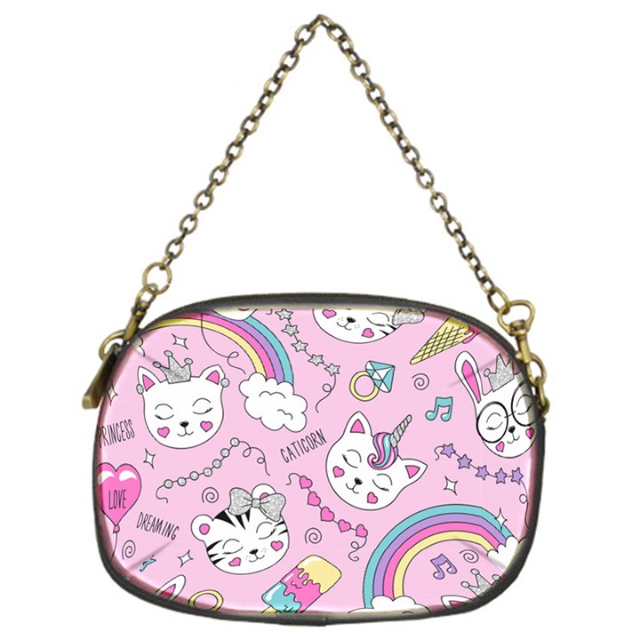 Beautiful-cute-animals-pattern-pink Chain Purse (One Side)