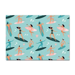 Beach-surfing-surfers-with-surfboards-surfer-rides-wave-summer-outdoors-surfboards-seamless-pattern- Sticker A4 (10 Pack) by Salman4z