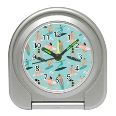 Beach-surfing-surfers-with-surfboards-surfer-rides-wave-summer-outdoors-surfboards-seamless-pattern- Travel Alarm Clock by Salman4z