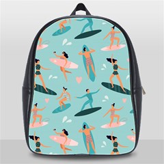 Beach-surfing-surfers-with-surfboards-surfer-rides-wave-summer-outdoors-surfboards-seamless-pattern- School Bag (xl) by Salman4z