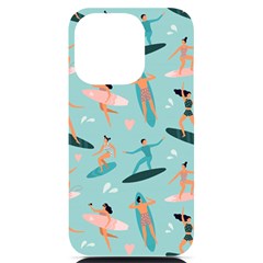 Beach-surfing-surfers-with-surfboards-surfer-rides-wave-summer-outdoors-surfboards-seamless-pattern- Iphone 14 Pro Black Uv Print Case by Salman4z