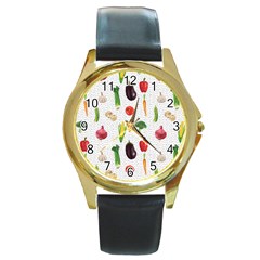 Vegetable Round Gold Metal Watch by SychEva