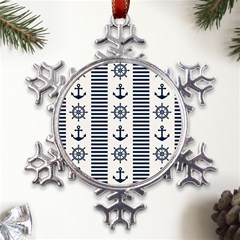 Nautical-seamless-pattern-vector-illustration Metal Large Snowflake Ornament by Salman4z