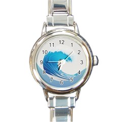 Wave Tsunami Tidal Wave Ocean Sea Water Round Italian Charm Watch by Ravend