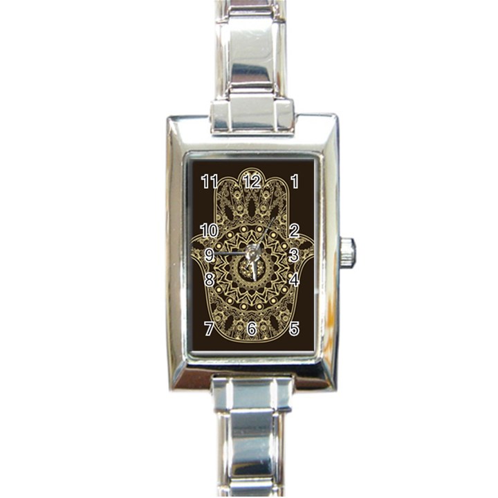 Hamsa-hand-drawn-symbol-with-flower-decorative-pattern Rectangle Italian Charm Watch