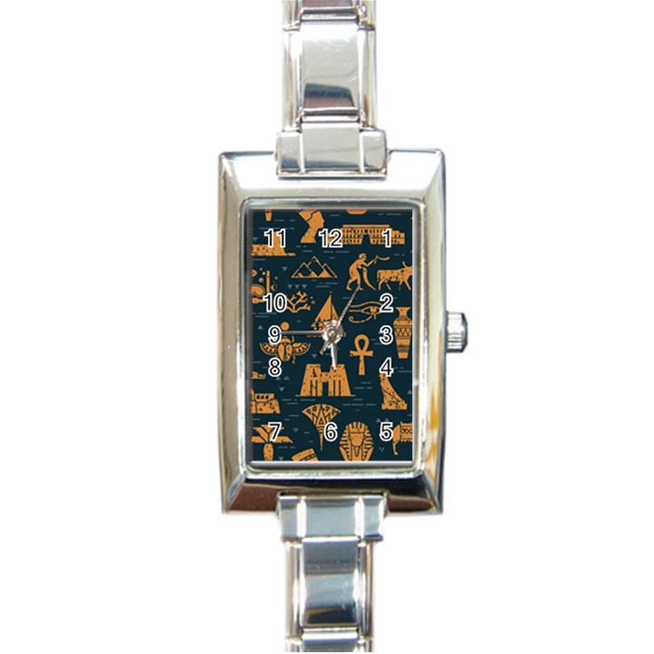 Dark-seamless-pattern-symbols-landmarks-signs-egypt Rectangle Italian Charm Watch