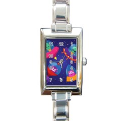 Cartoon-funny-aliens-with-ufo-duck-starry-sky-set Rectangle Italian Charm Watch by Salman4z