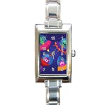 Cartoon-funny-aliens-with-ufo-duck-starry-sky-set Rectangle Italian Charm Watch Front