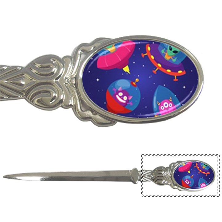 Cartoon-funny-aliens-with-ufo-duck-starry-sky-set Letter Opener