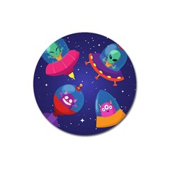 Cartoon-funny-aliens-with-ufo-duck-starry-sky-set Magnet 3  (round) by Salman4z