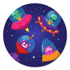 Cartoon-funny-aliens-with-ufo-duck-starry-sky-set Magnet 5  (round) by Salman4z