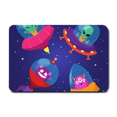 Cartoon-funny-aliens-with-ufo-duck-starry-sky-set Small Doormat by Salman4z