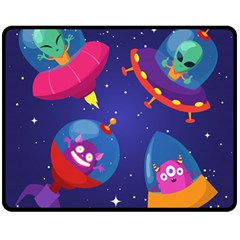 Cartoon-funny-aliens-with-ufo-duck-starry-sky-set Two Sides Fleece Blanket (medium) by Salman4z