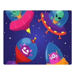 Cartoon-funny-aliens-with-ufo-duck-starry-sky-set Two Sides Premium Plush Fleece Blanket (large) by Salman4z