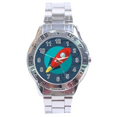 Rocket-with-science-related-icons-image Stainless Steel Analogue Watch by Salman4z