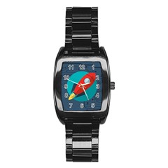 Rocket-with-science-related-icons-image Stainless Steel Barrel Watch by Salman4z