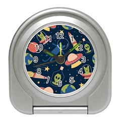 Seamless-pattern-with-funny-aliens-cat-galaxy Travel Alarm Clock by Salman4z