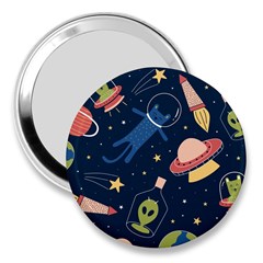 Seamless-pattern-with-funny-aliens-cat-galaxy 3  Handbag Mirrors by Salman4z